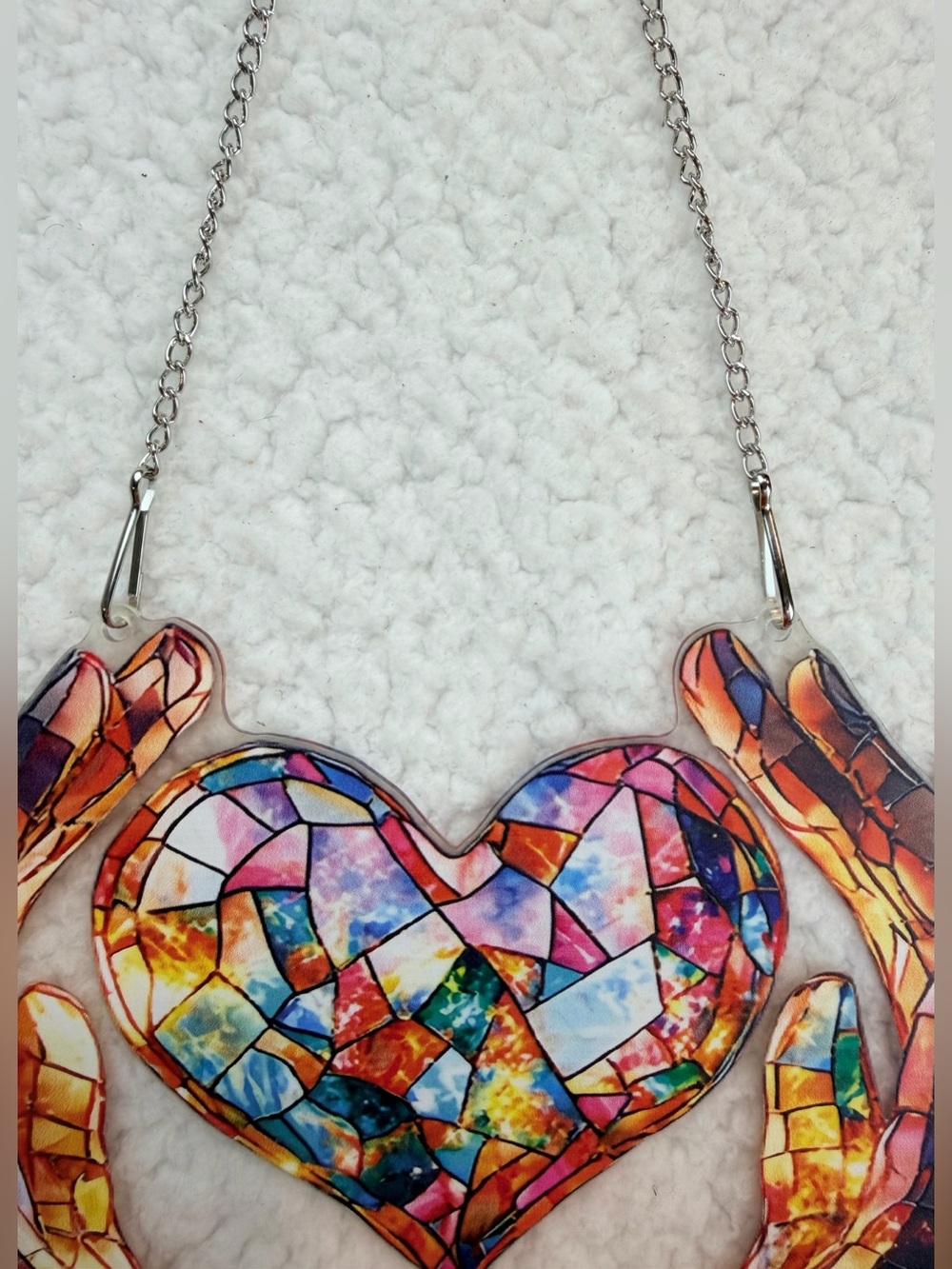 Multicolor Mosaic / Faux Stained Glass Heart and Hands Hanging Wall Art, OS - Picture 9 of 10